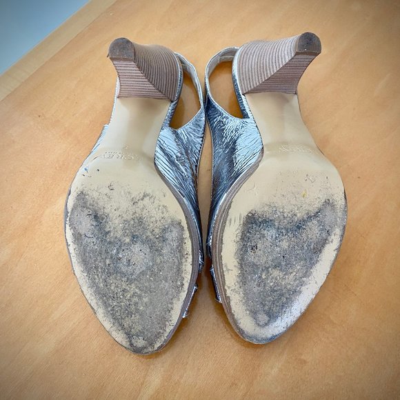 J. Crew RARE Colette Mirror Platform Metallic Silver Slingback Pumps - Picture 7 of 16